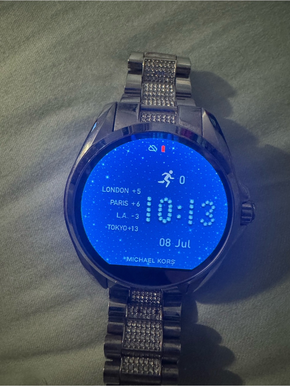Michael Kors Silver Tone Crystal-Link Smartwatch with Blue Display
